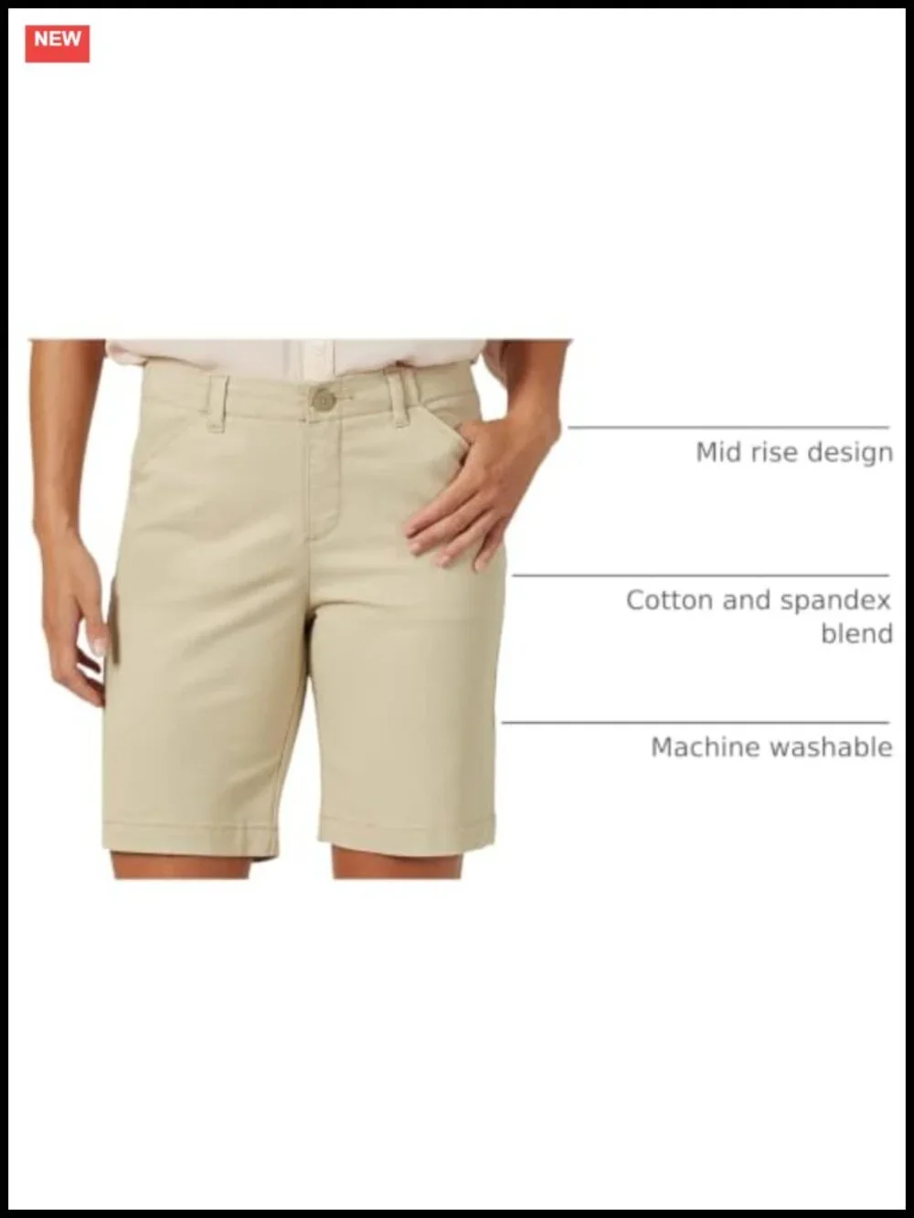 Bermuda Shorts Cotton Spandex Mid Rise Regular Fit Chino Casual